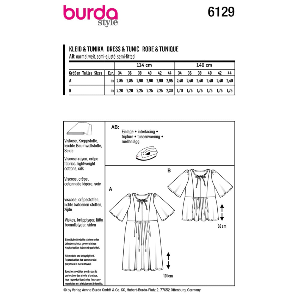 Dress Sewing Pattern - Burda Style 6129