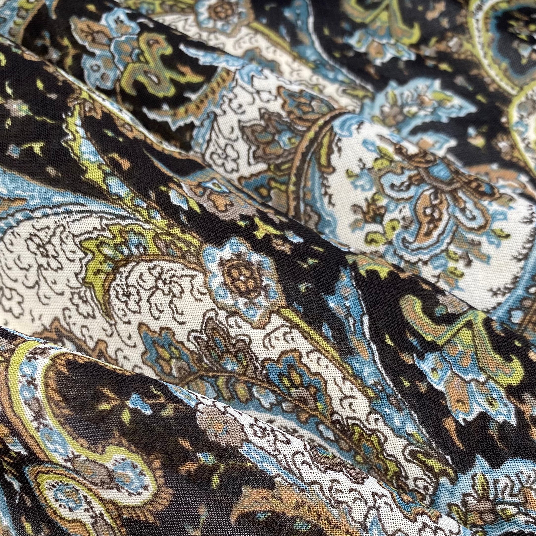 Paisley Polyester Chiffon - 58” - Brown/Green/Blue