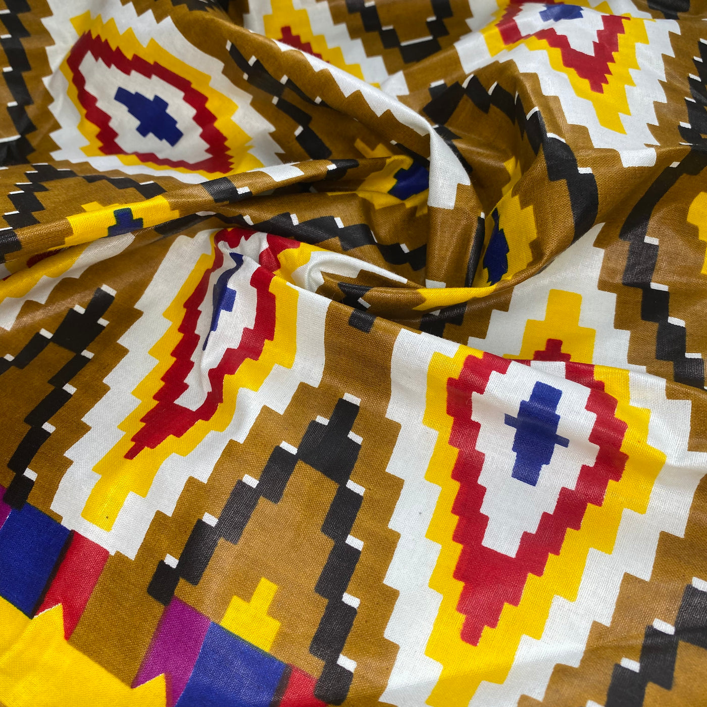 Waxed African Printed Cotton - Diamonds with Bordered Edge - Multi-Colour