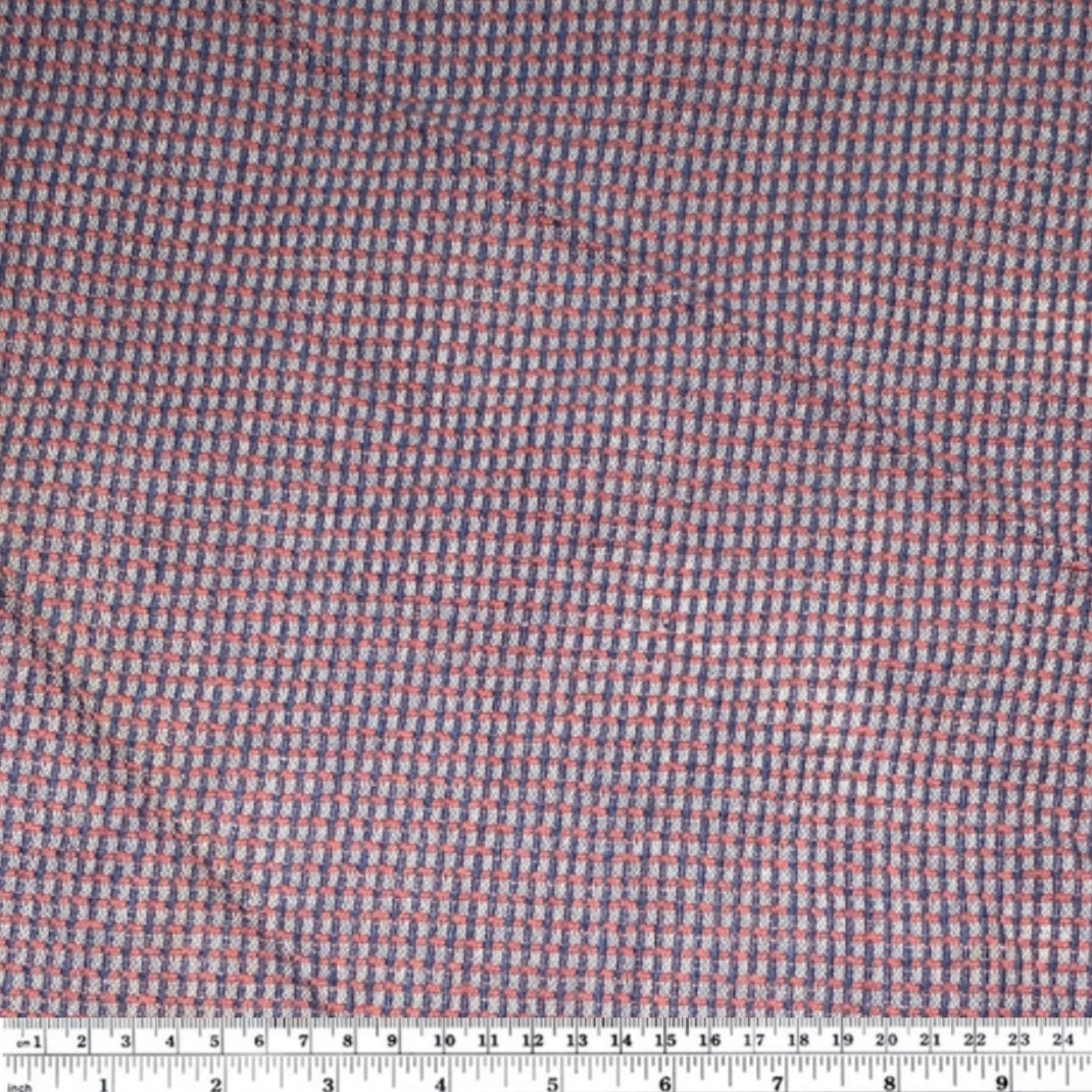 Wool Coating - Plaid - Blue/Pink/White