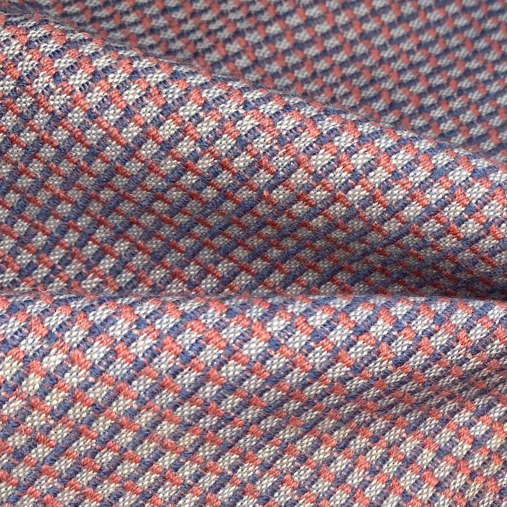 Wool Coating - Plaid - Blue/Pink/White