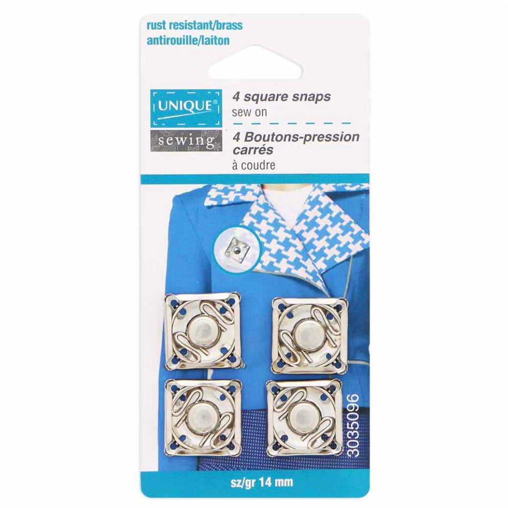 Sew On Square Snap Fasteners - 21mm (7/8″) - 4 sets - Silver