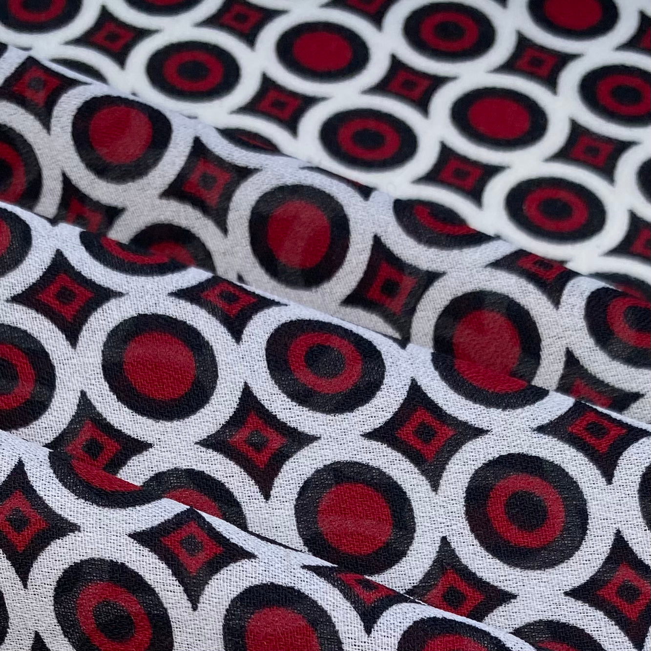 Printed Polyester Chiffon - Circles - Black/White/Red