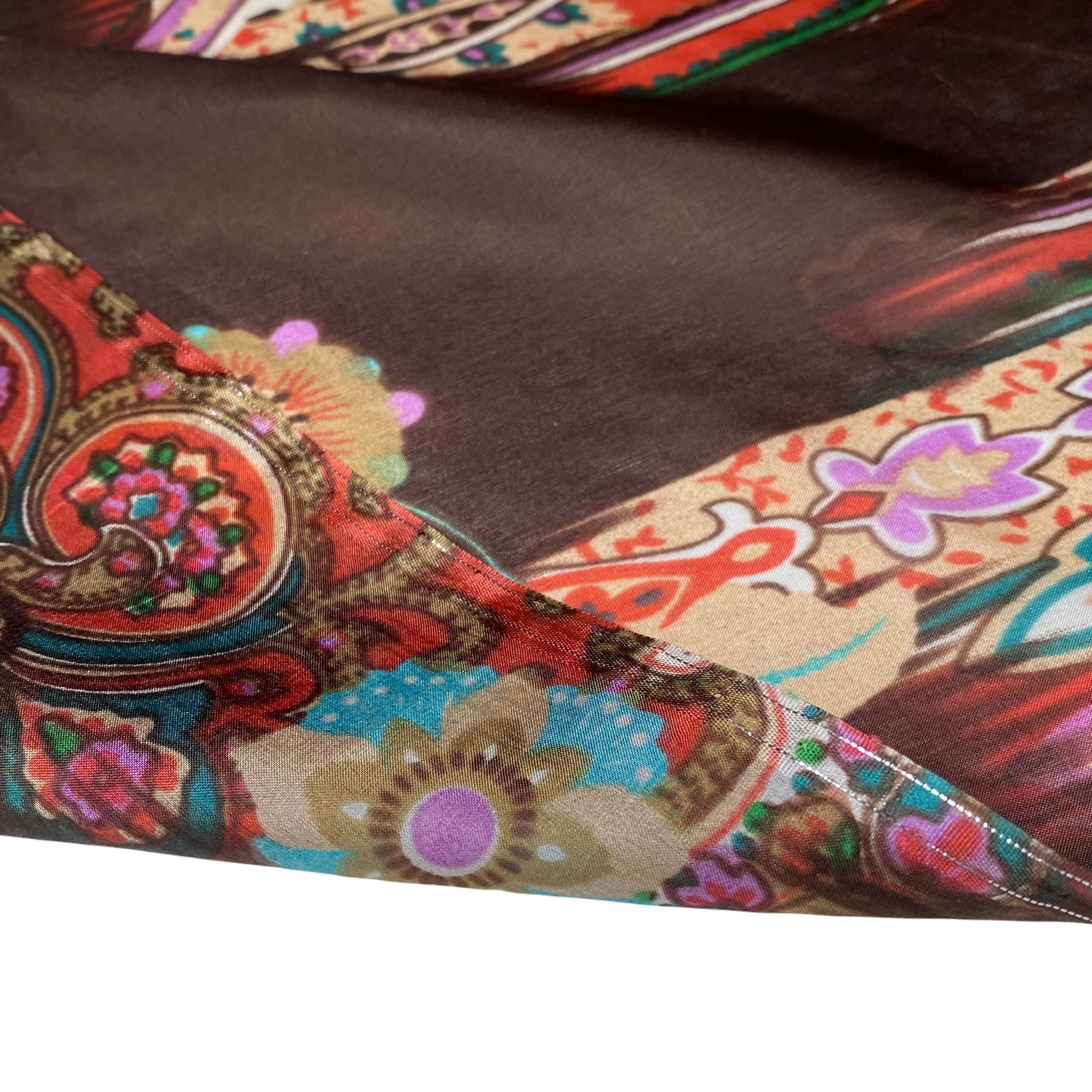 Printed China Silk - Paisley - Brown/Blue