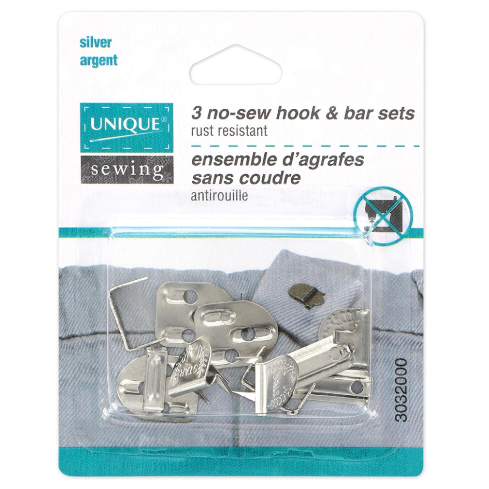 No Sew Hook & Bar Set - Silver - 3 Sets