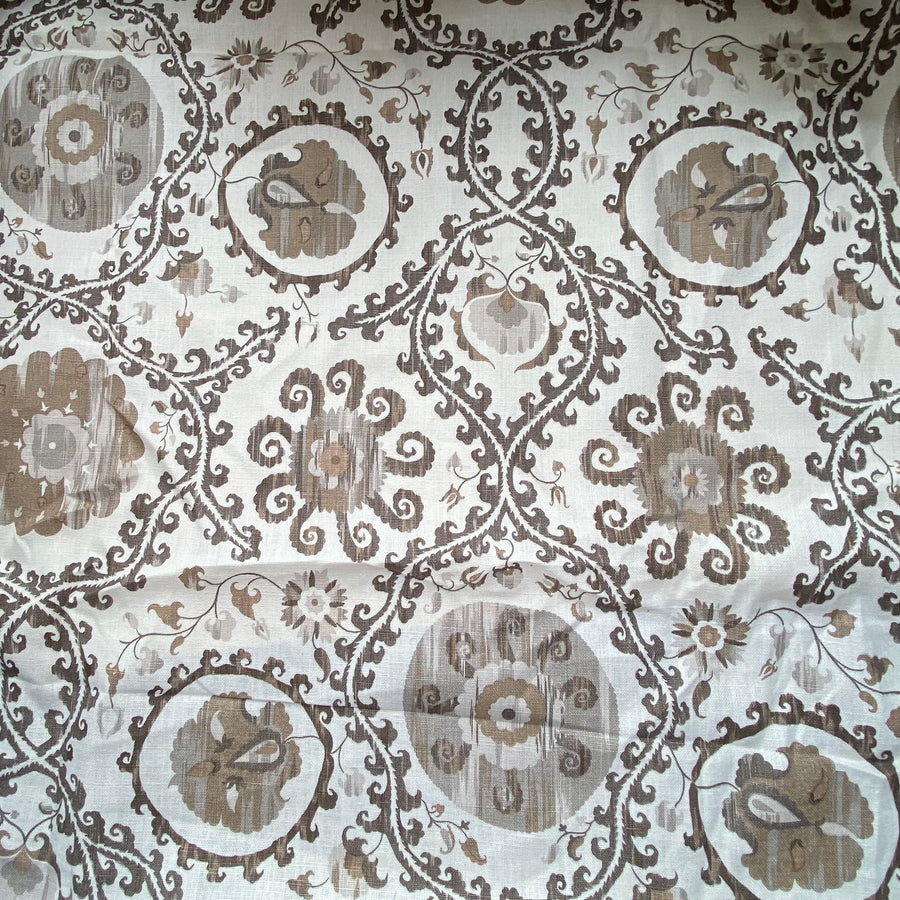 Printed Linen Fabric Cream & Grey Linen : : Home
