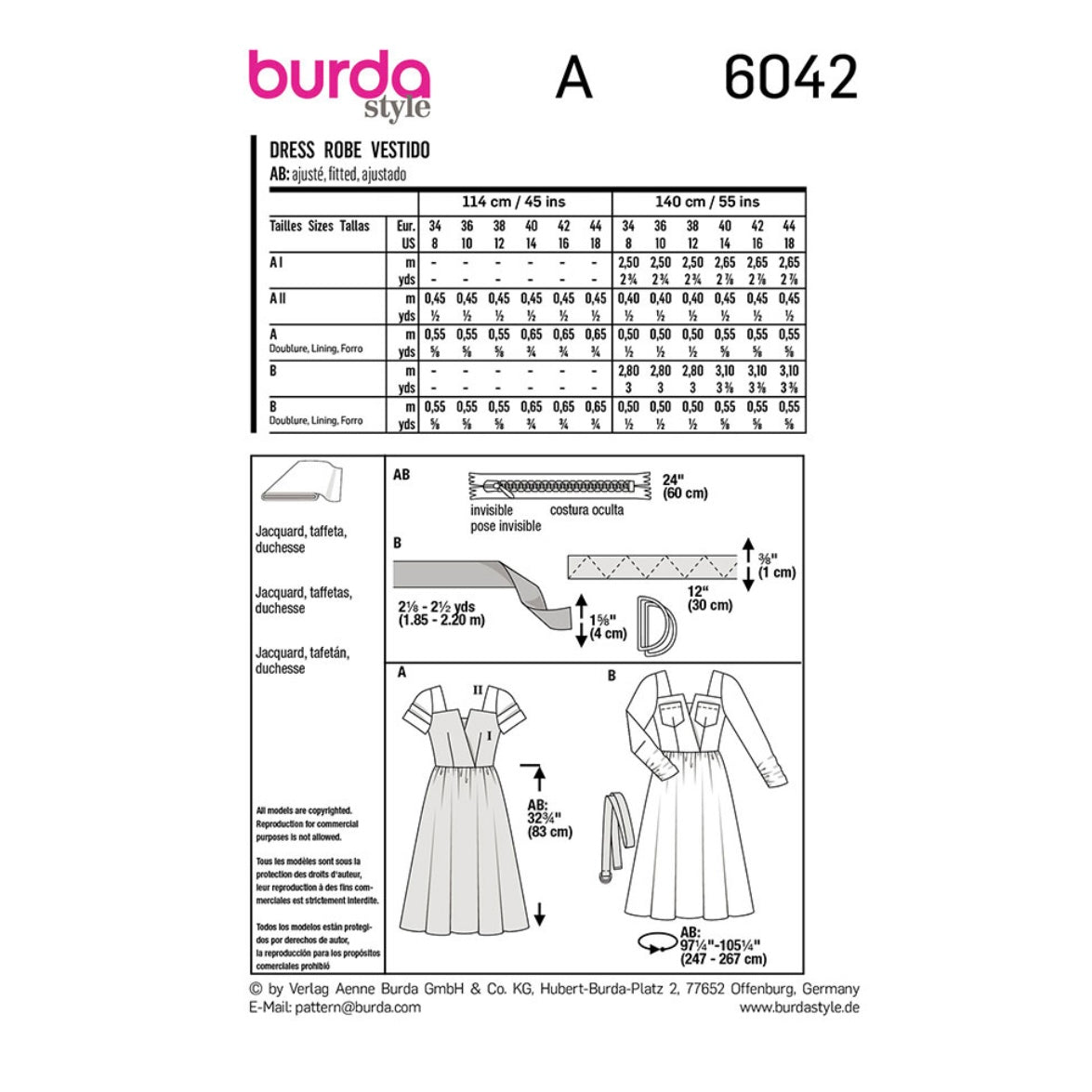 Burda Style Pattern No. 6042 Dress Dresses in Retro Look Arm Variant -   Canada
