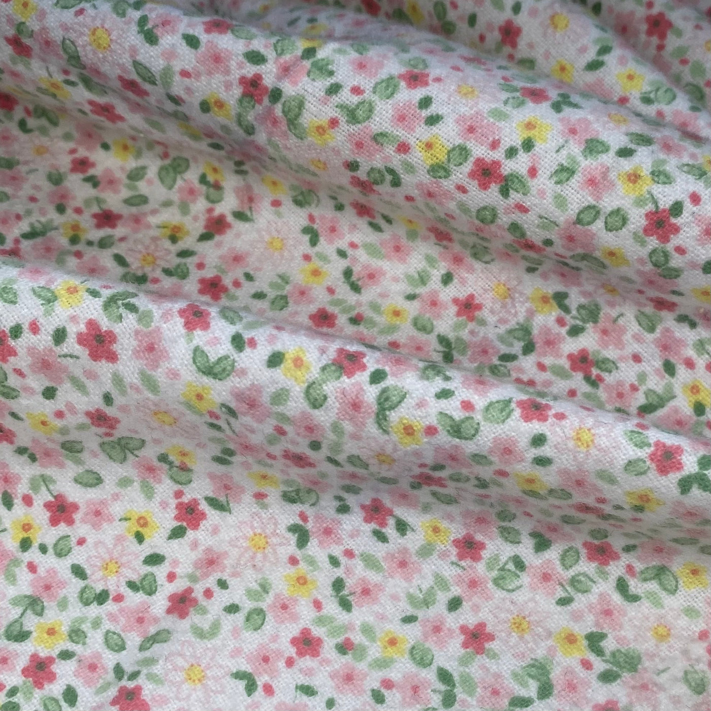 Printed Cotton Flannel - Floral - White/Pink/Yellow/Green