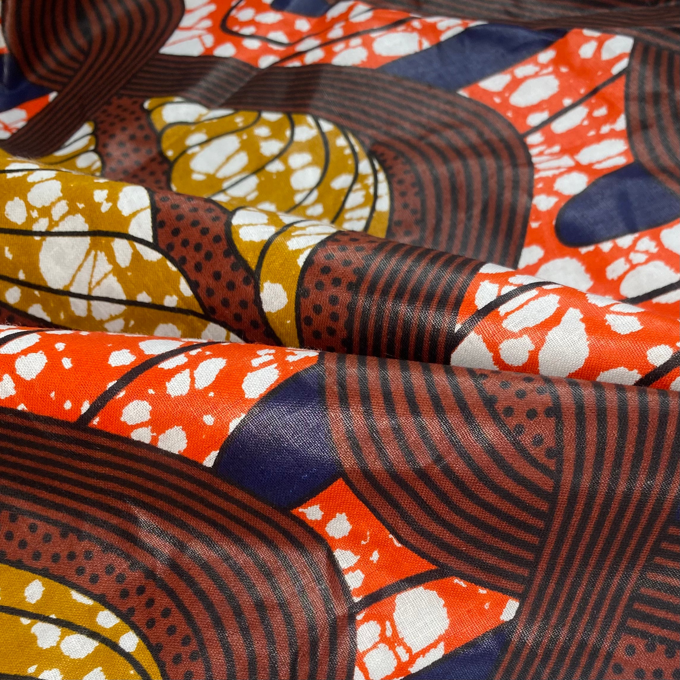 Waxed African Printed Cotton - Brown/Orange