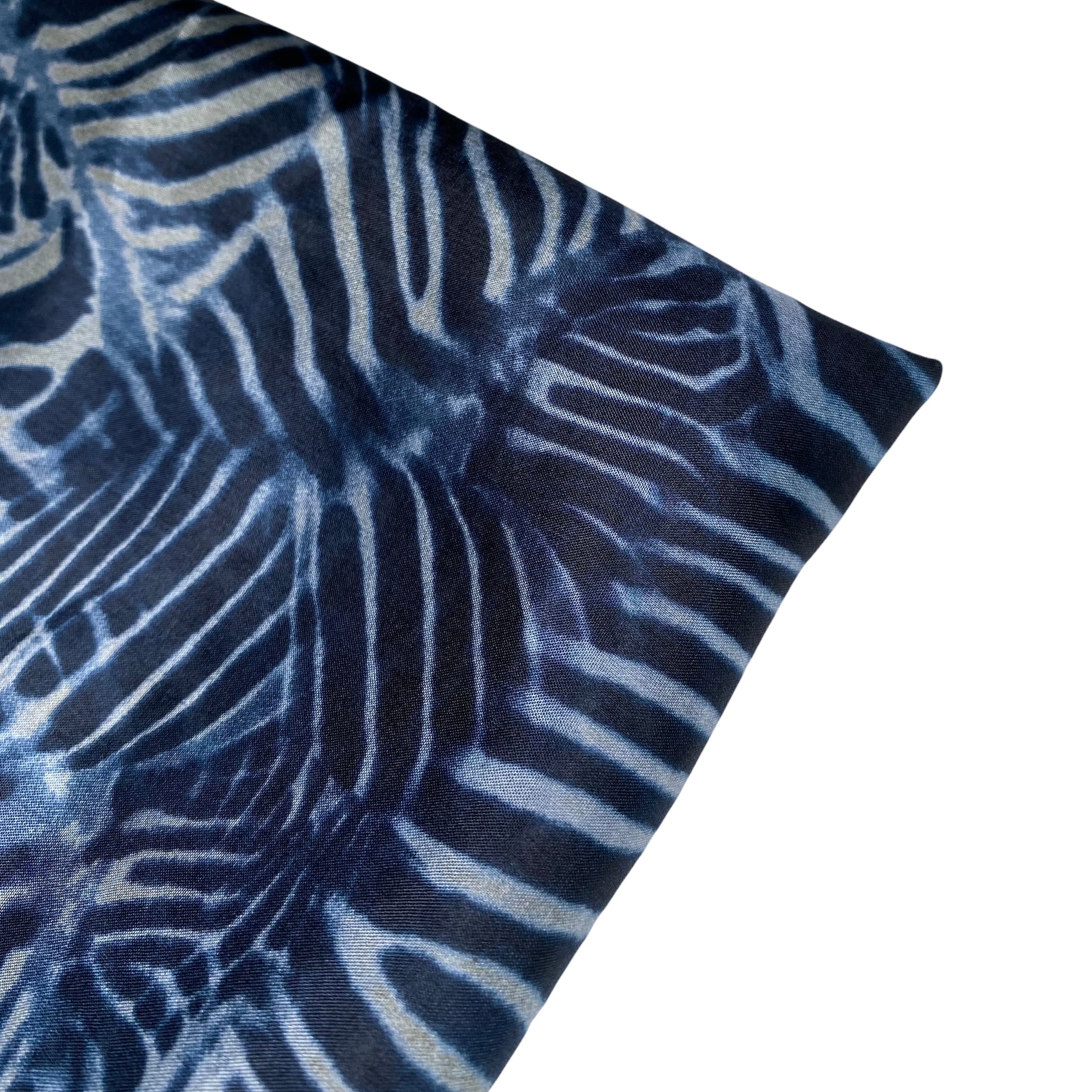 Printed China Silk - Zebra - Blue/Black