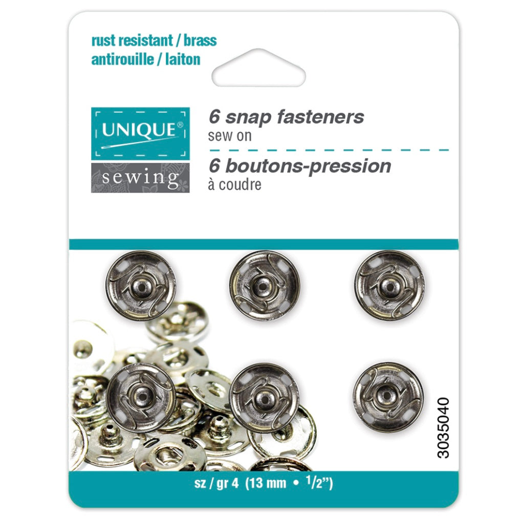 Sew On Snap Fasteners - 7mm (5/16″) - 12  sets - Nickel