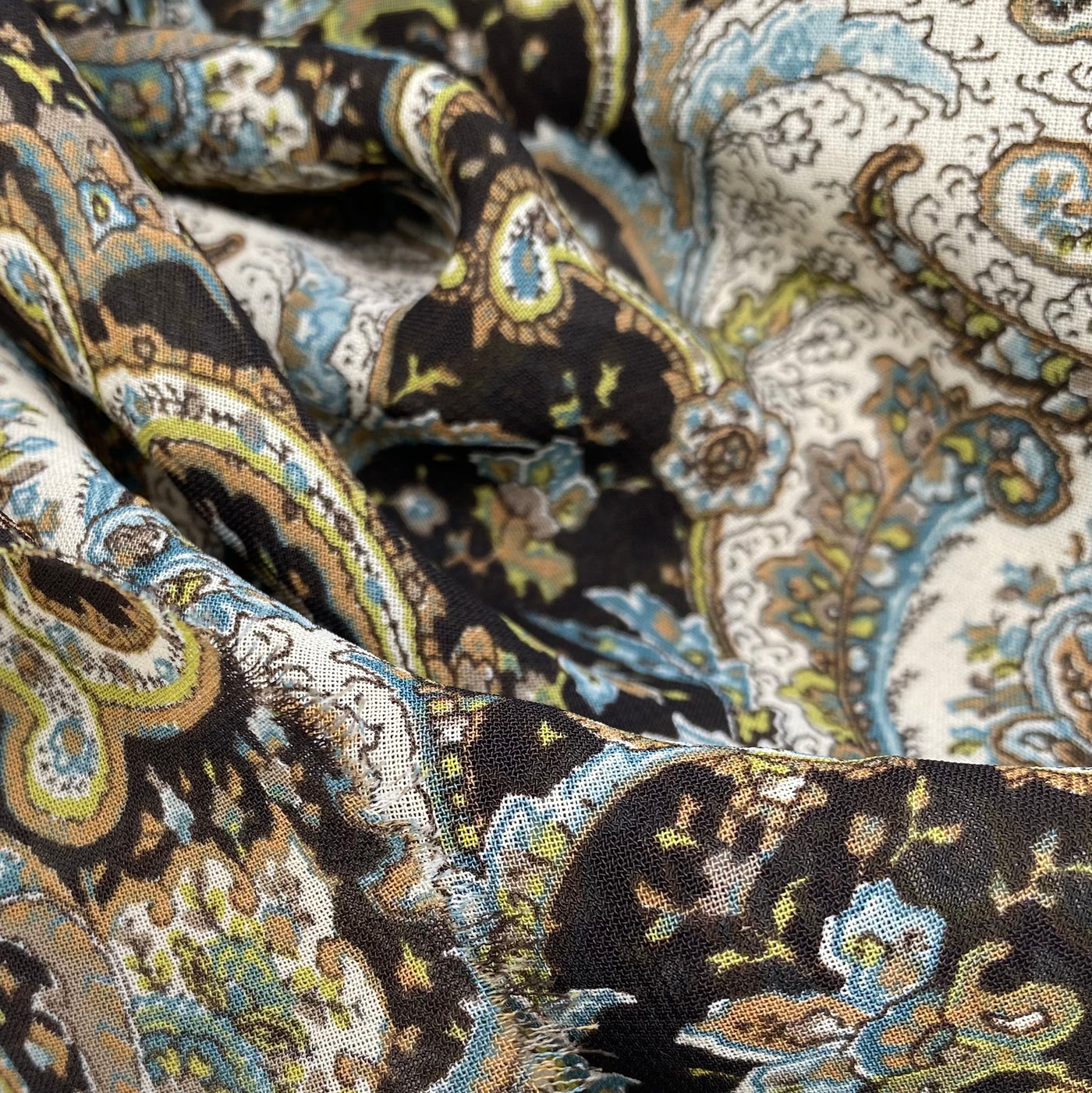 Paisley Polyester Chiffon - 58” - Brown/Green/Blue