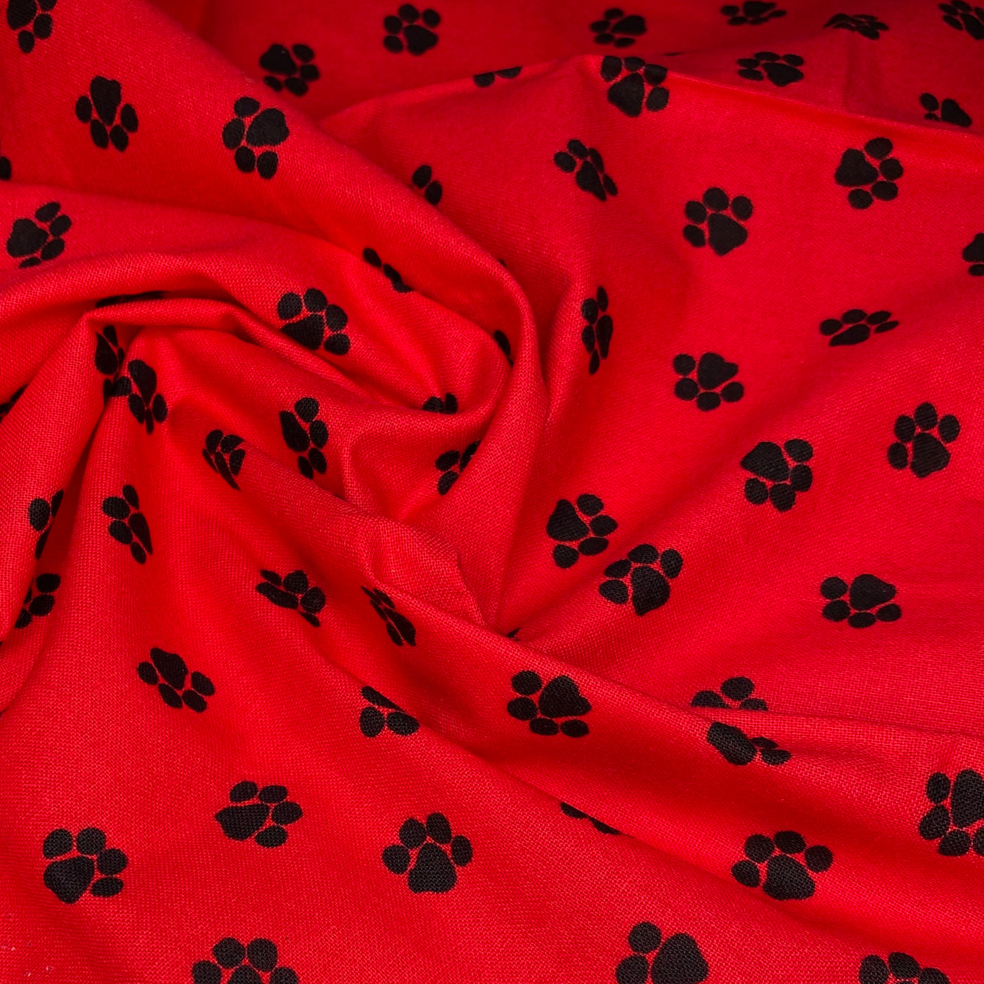 Quilting Cotton - Paw Prints - Red/Black - Remnant