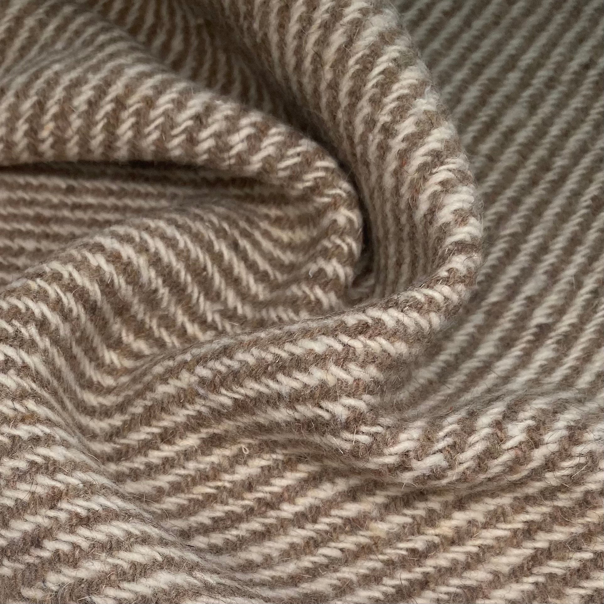 Wool Coating - Diagonal Stripes - Cream/Beige