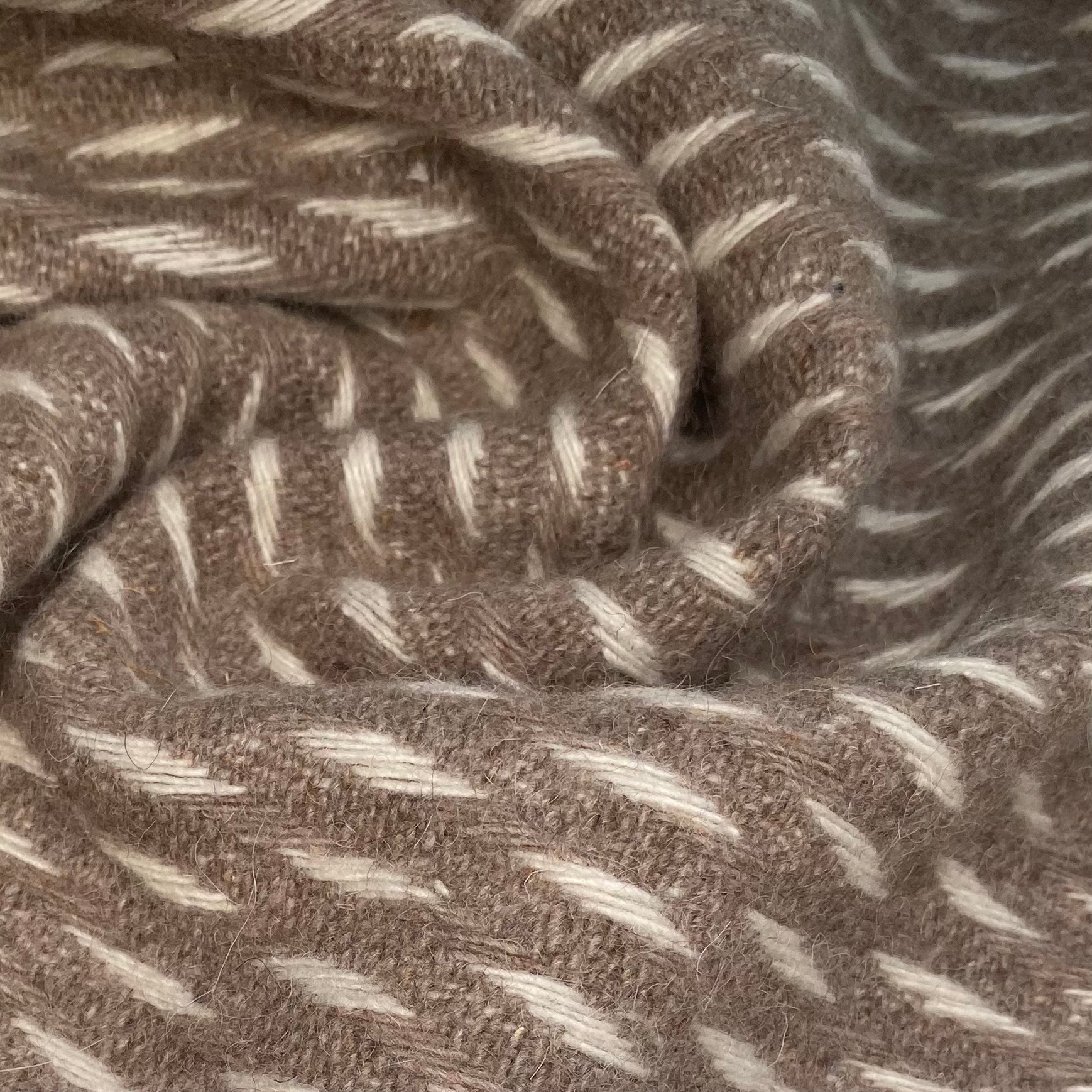 Wool Coating - Diagonal Stripes - Brown/Cream