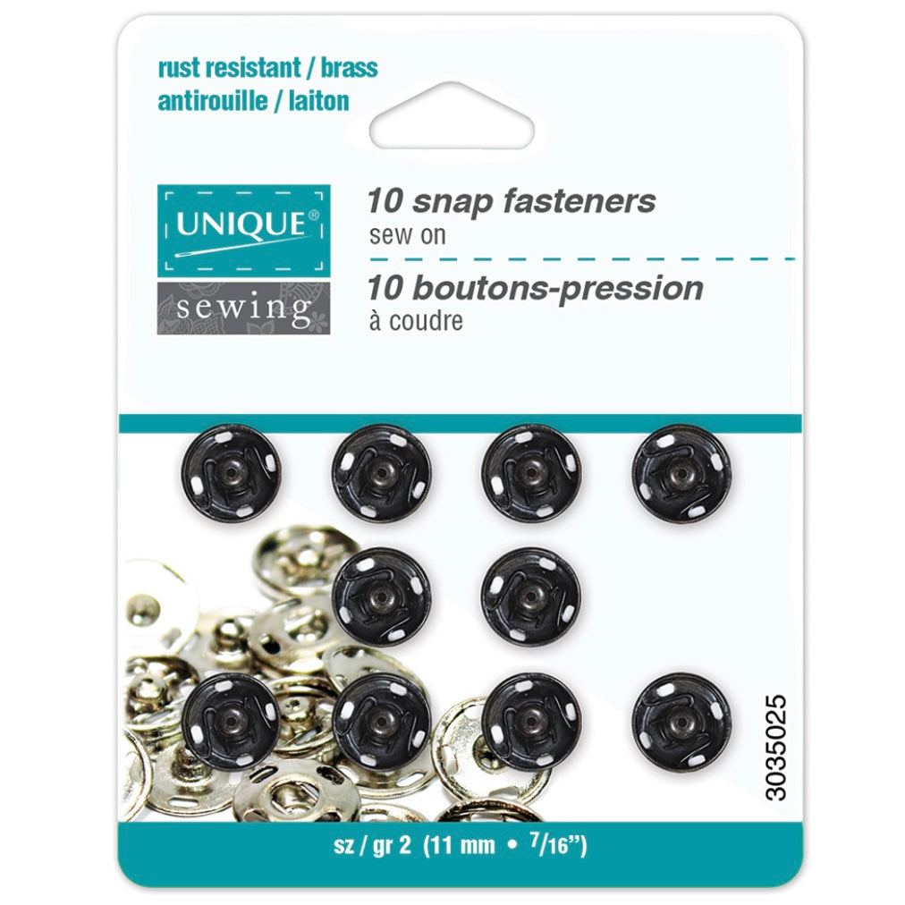 Sew On Snap Fasteners - 7mm (5/16″) - 12  sets - Nickel