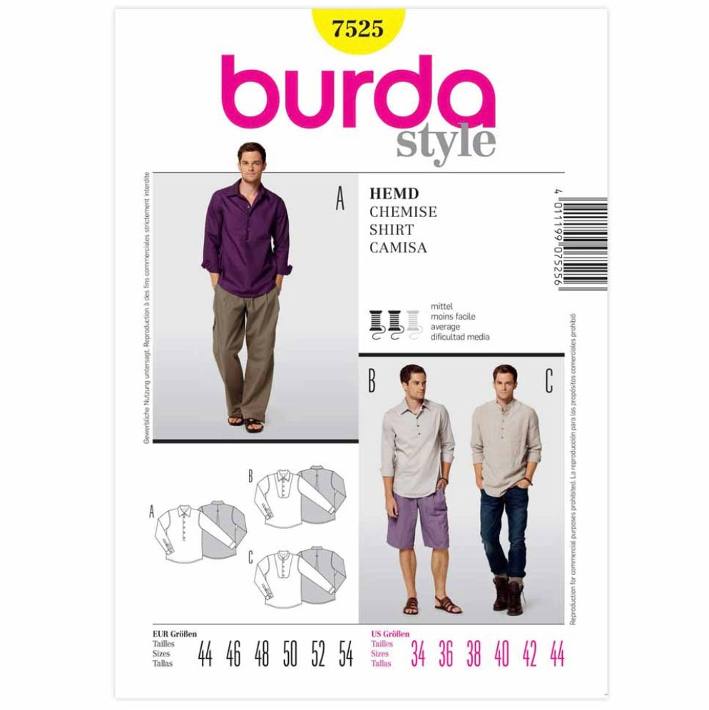 Burda Style 7525 - Men’s Shirt Sewing Pattern