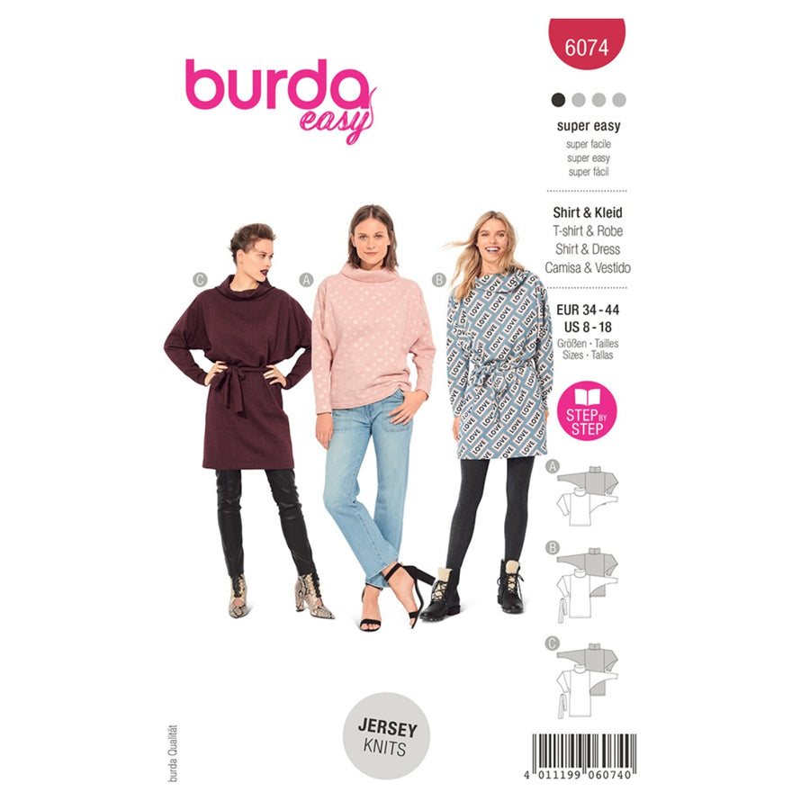 Top, Dress – with Loose Roll Neck Collar Sewing Pattern - Burda Easy 6074