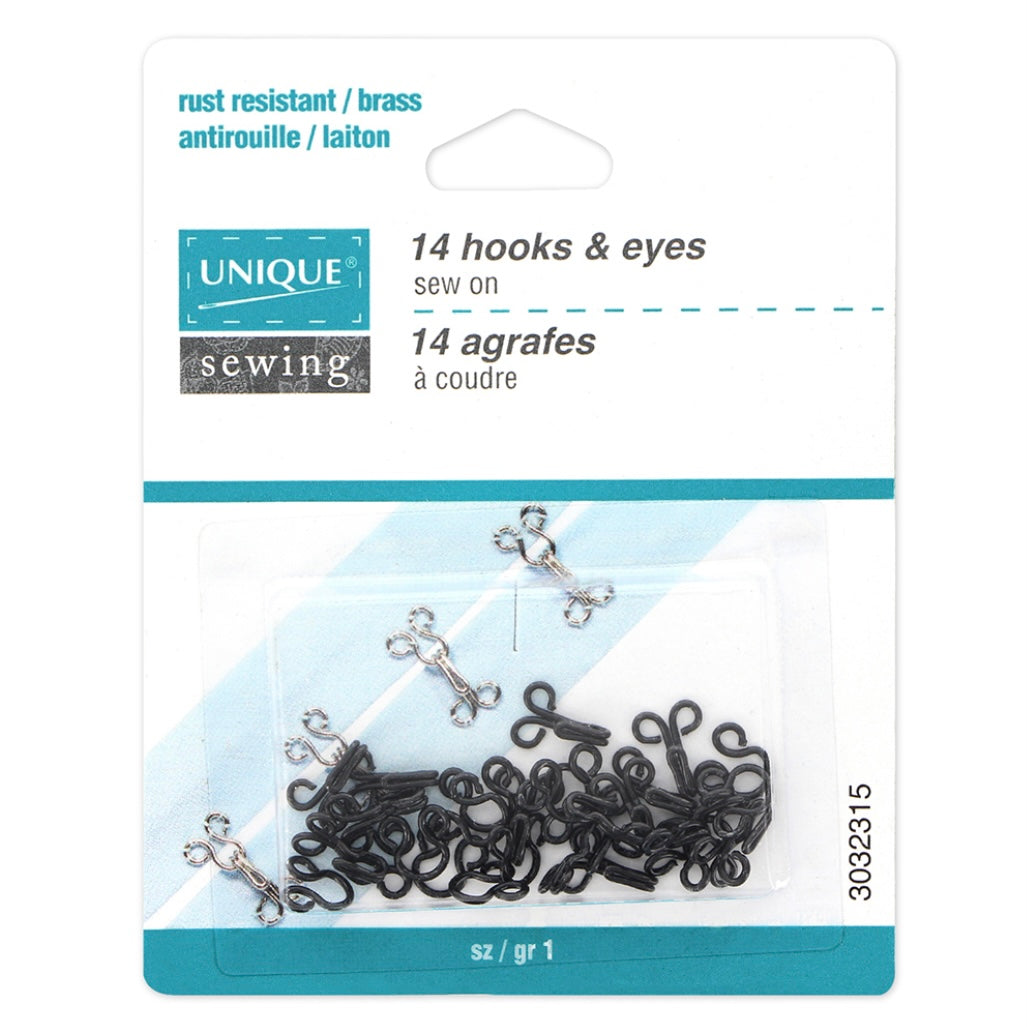 Hooks & Eyes - Black - Size 0 - 14 Sets