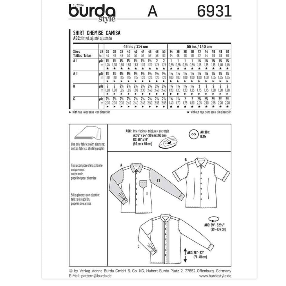 Burda Style 6931 - Men’s Top Sewing Pattern