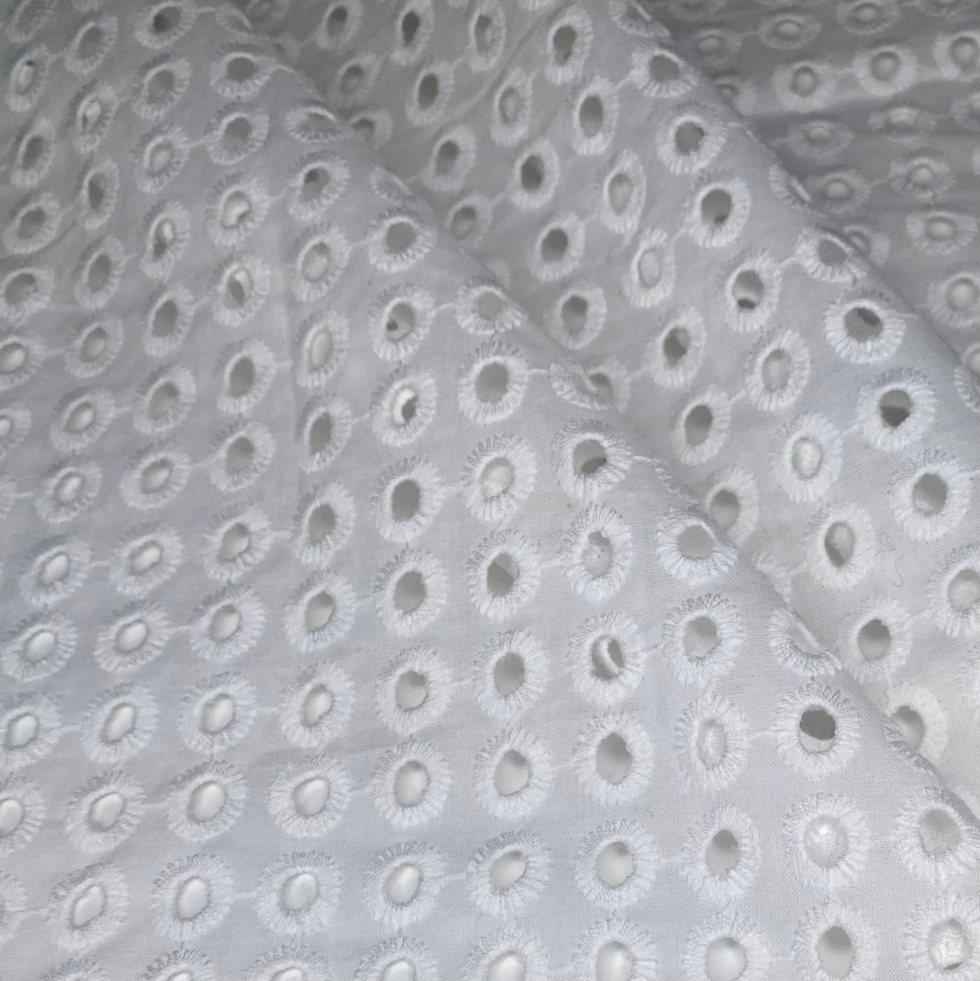 Embroidered Cotton Eyelet - Circles - White · King Textiles