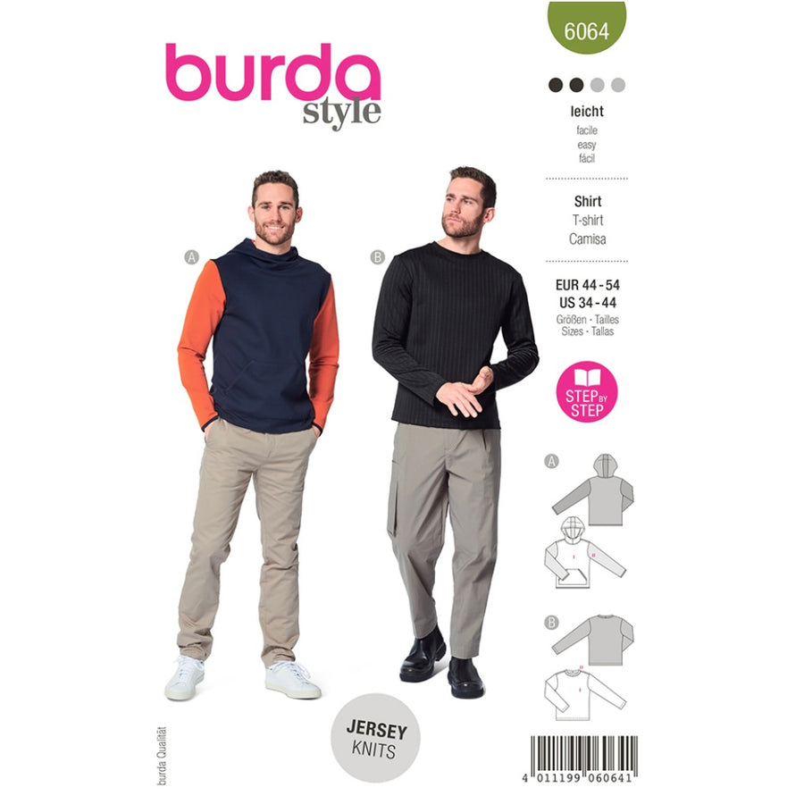 Burda Style 6064 - Classic Sweatshirt with Hood and Neckband Suit Sewing Pattern