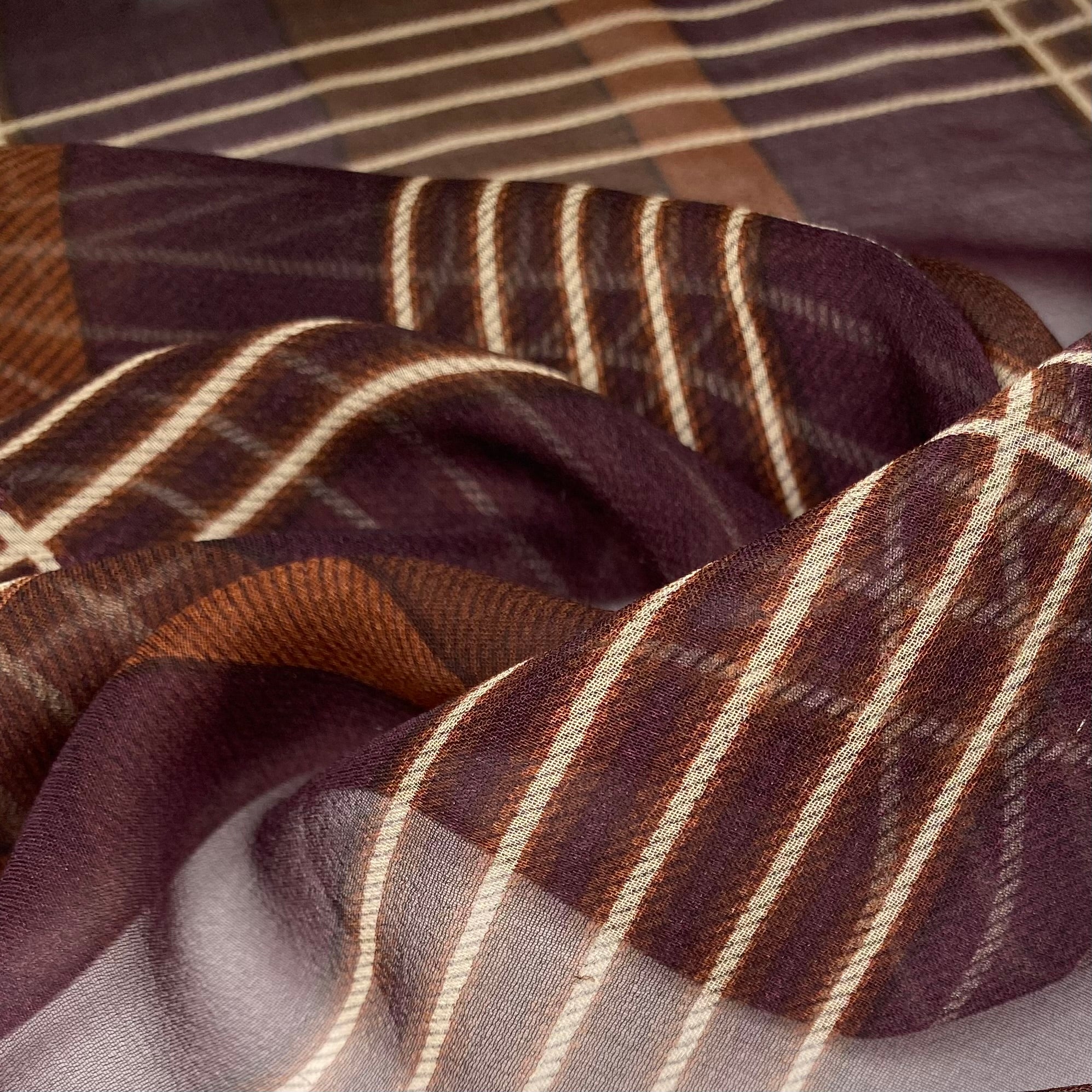 Printed Silk Chiffon - Plaid - 44” - Brown