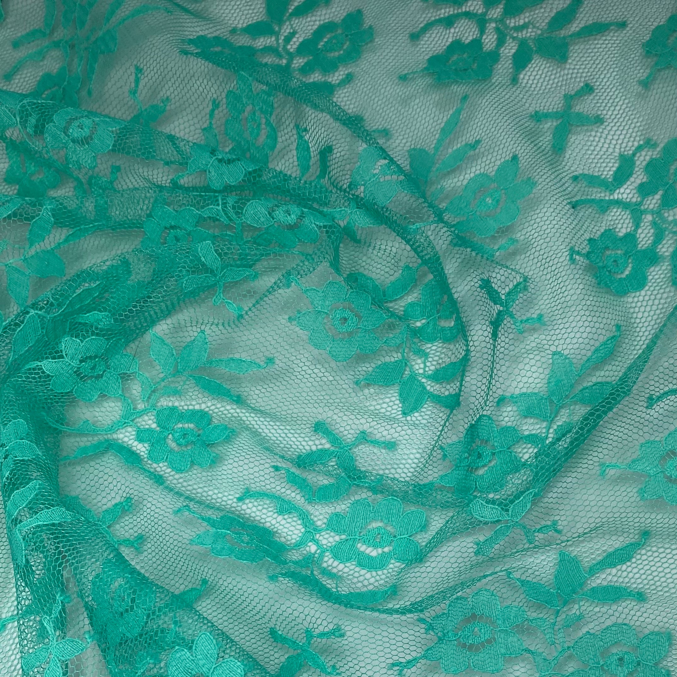 Floral Corded Lace with Scalloped Edges - Mint Green