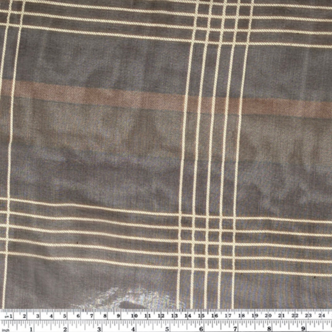 Printed Silk Chiffon - Plaid - 44” - Brown