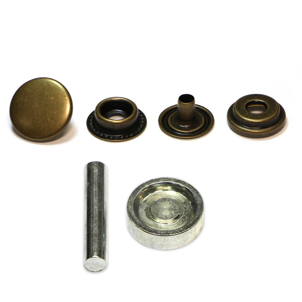 Heavy Duty Snaps with Tool - 15mm (5/8″) - 8 sets - Antique Brass