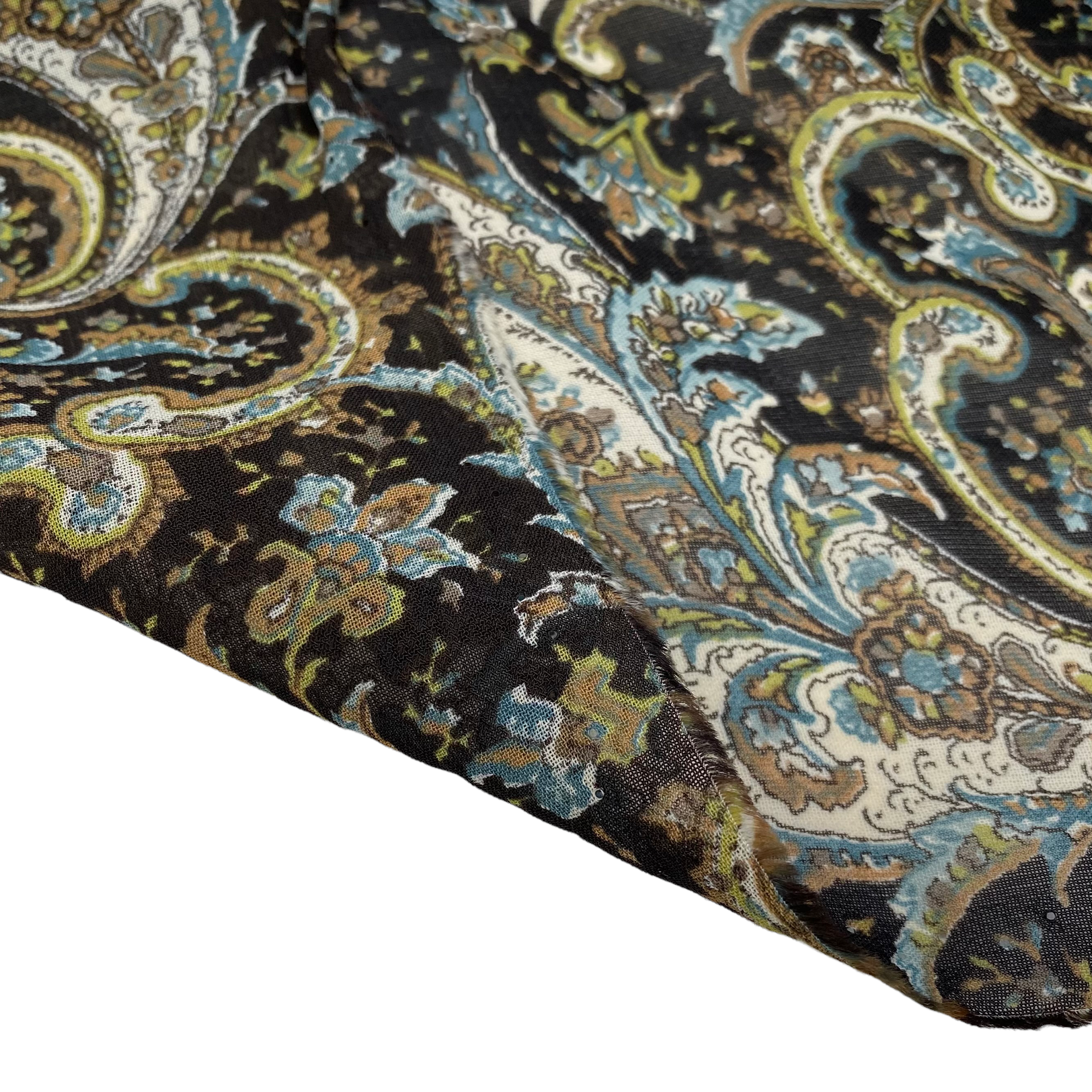 Paisley Polyester Chiffon - 58” - Brown/Green/Blue