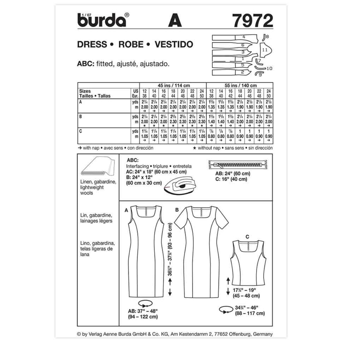 Dress/Top Sewing Pattern - Burda Style 7972