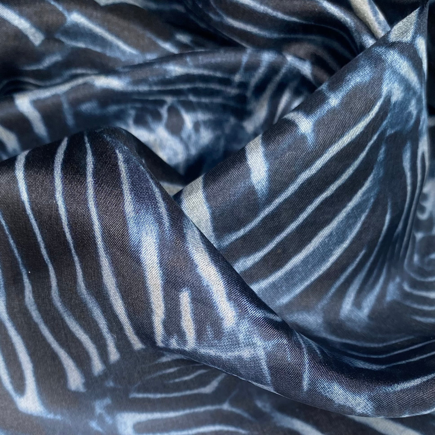 Printed China Silk - Zebra - Blue/Black