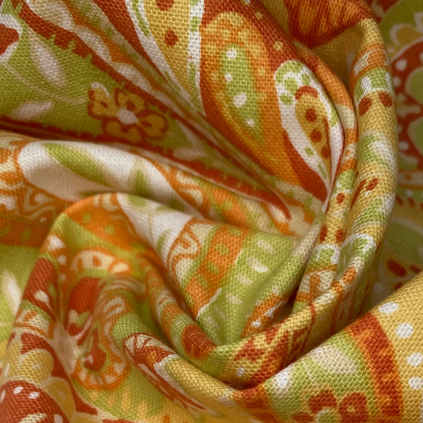 Printed Cotton Canvas - Paisley - Orange/Green