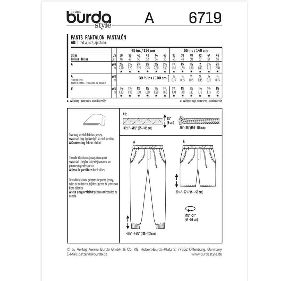 Burda Young 6719 - Pants Sewing Pattern