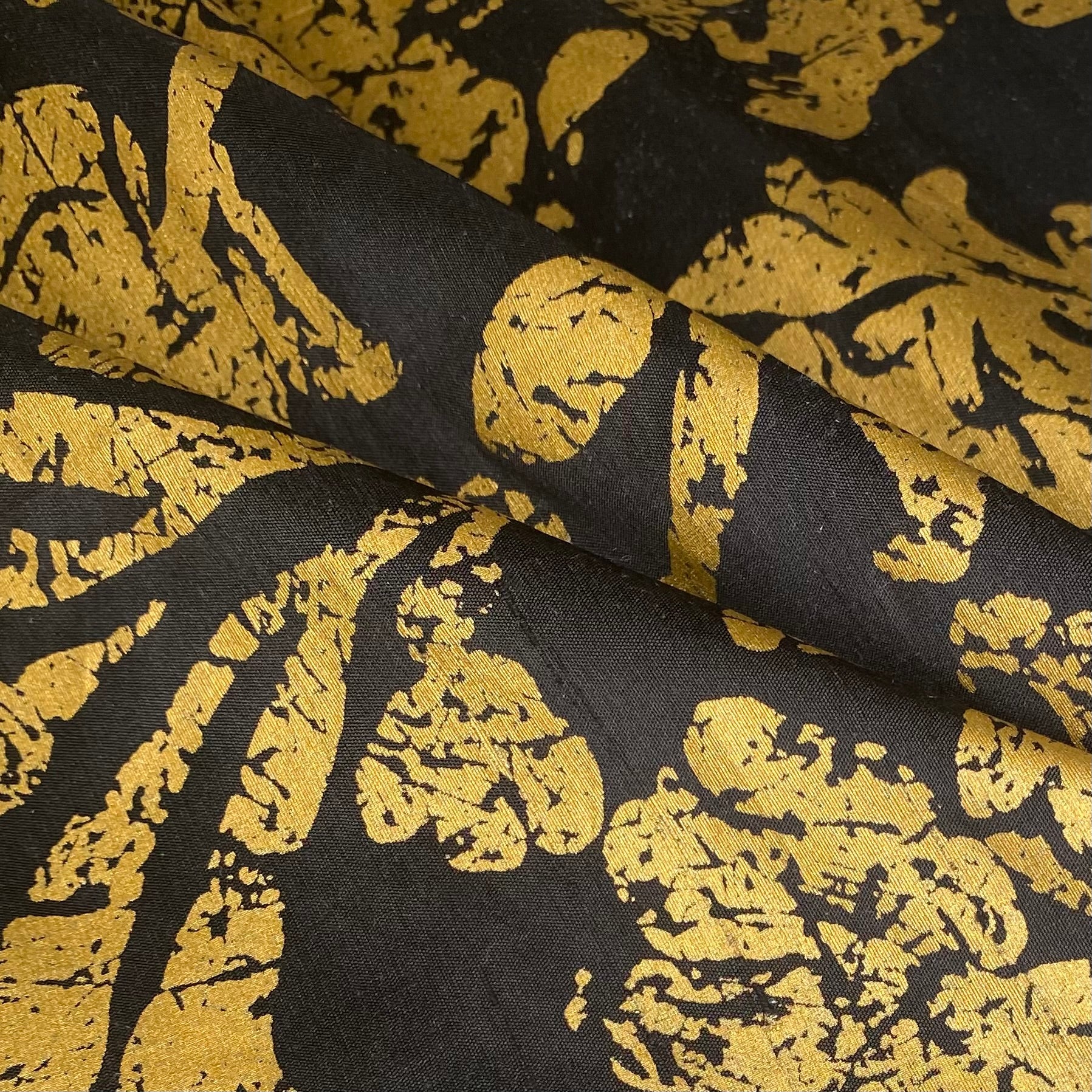 Damask Silk Shantung - Black/Gold