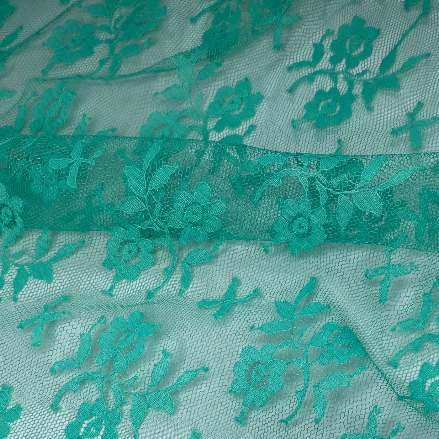 Floral Corded Lace with Scalloped Edges - Mint Green