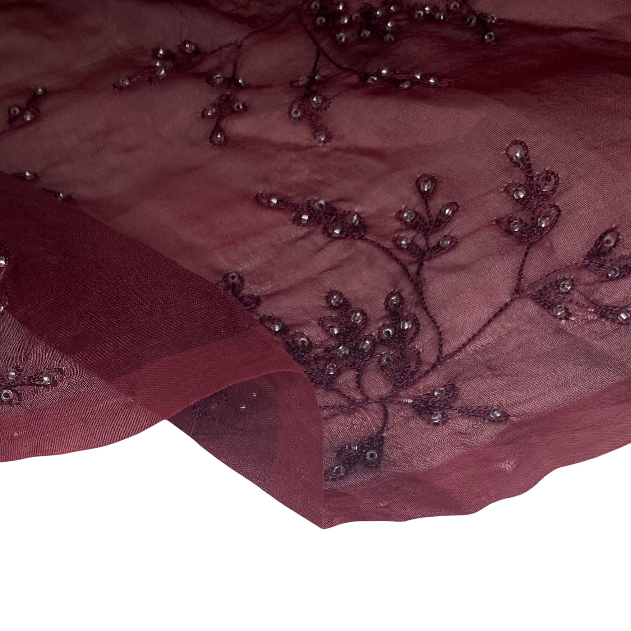 Embroidered Beaded Silk Organza - Burgundy