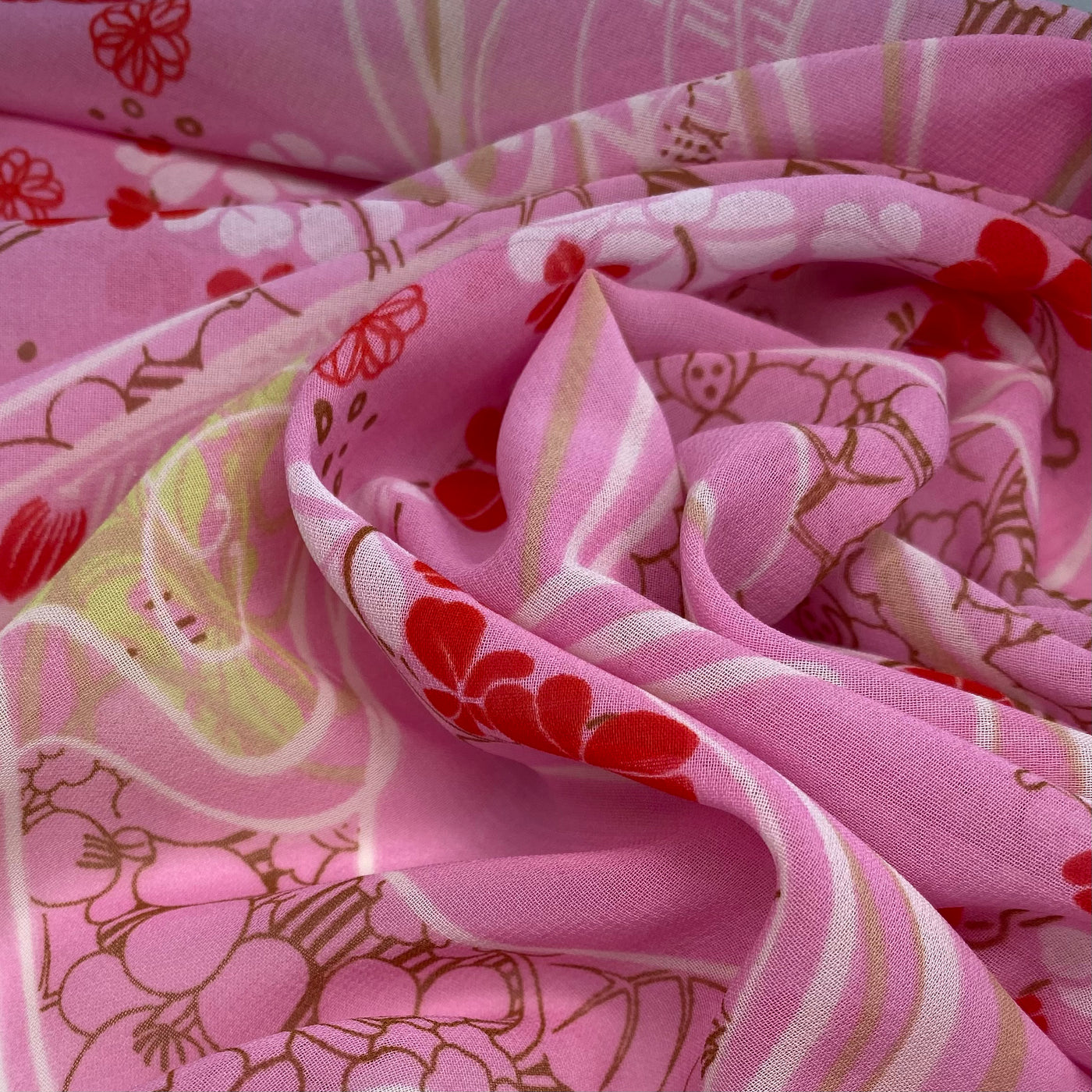 Printed Polyester Chiffon - Cherry Blossom - Pink