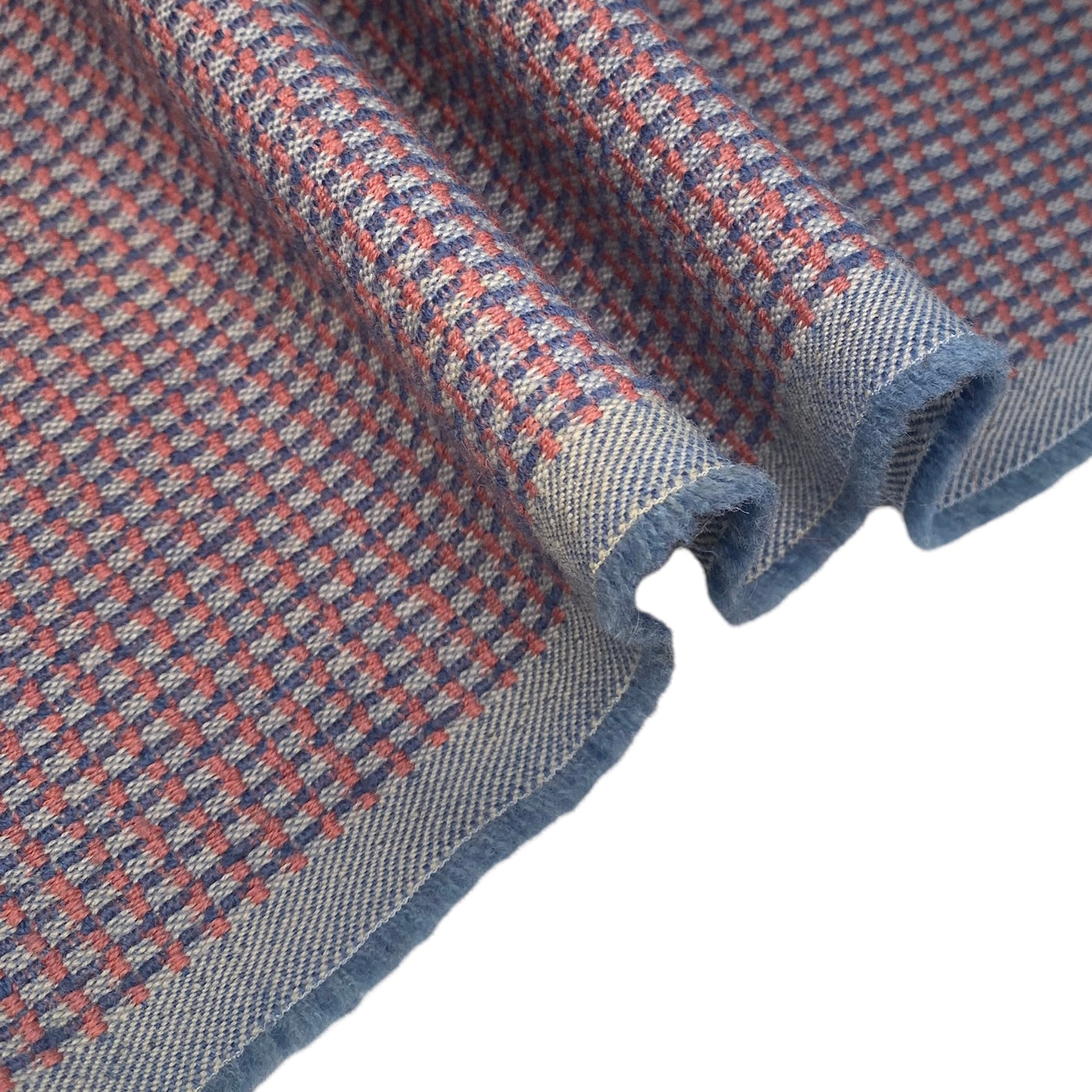 Wool Coating - Plaid - Blue/Pink/White