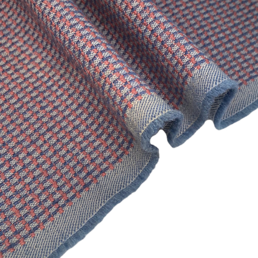 Wool Coating - Plaid - Blue/Pink/White