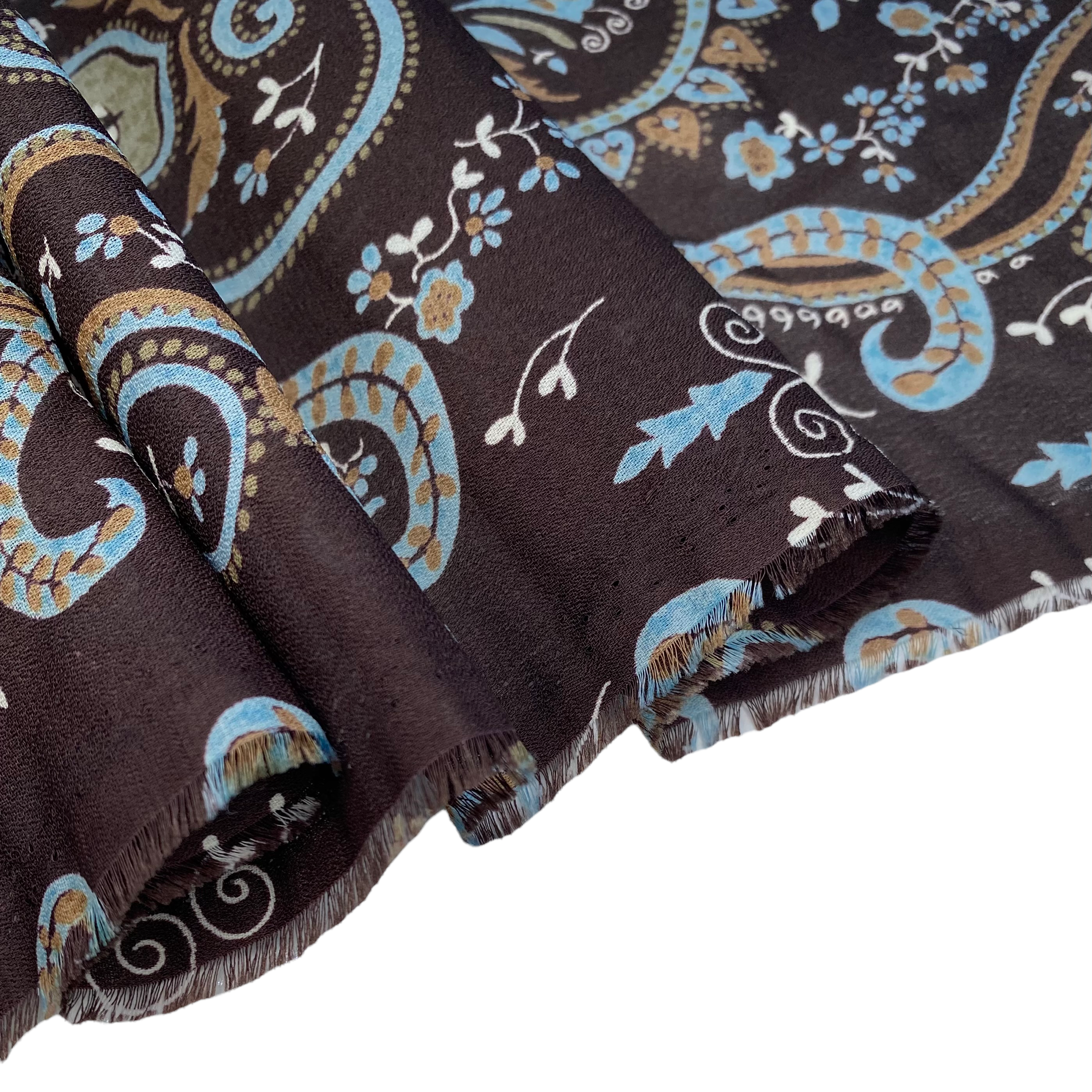 Paisley Polyester Chiffon - 58” - Brown/Blue