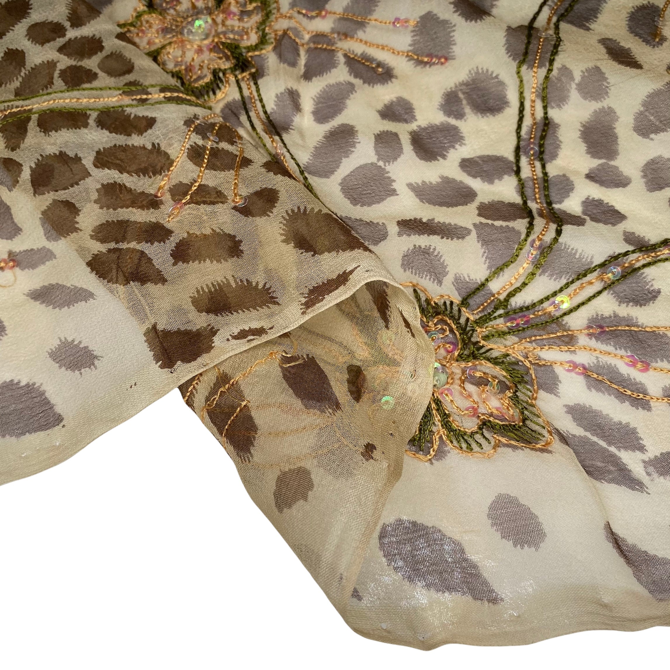 Embroidered Sequin Crinkled Silk Chiffon - Cheetah