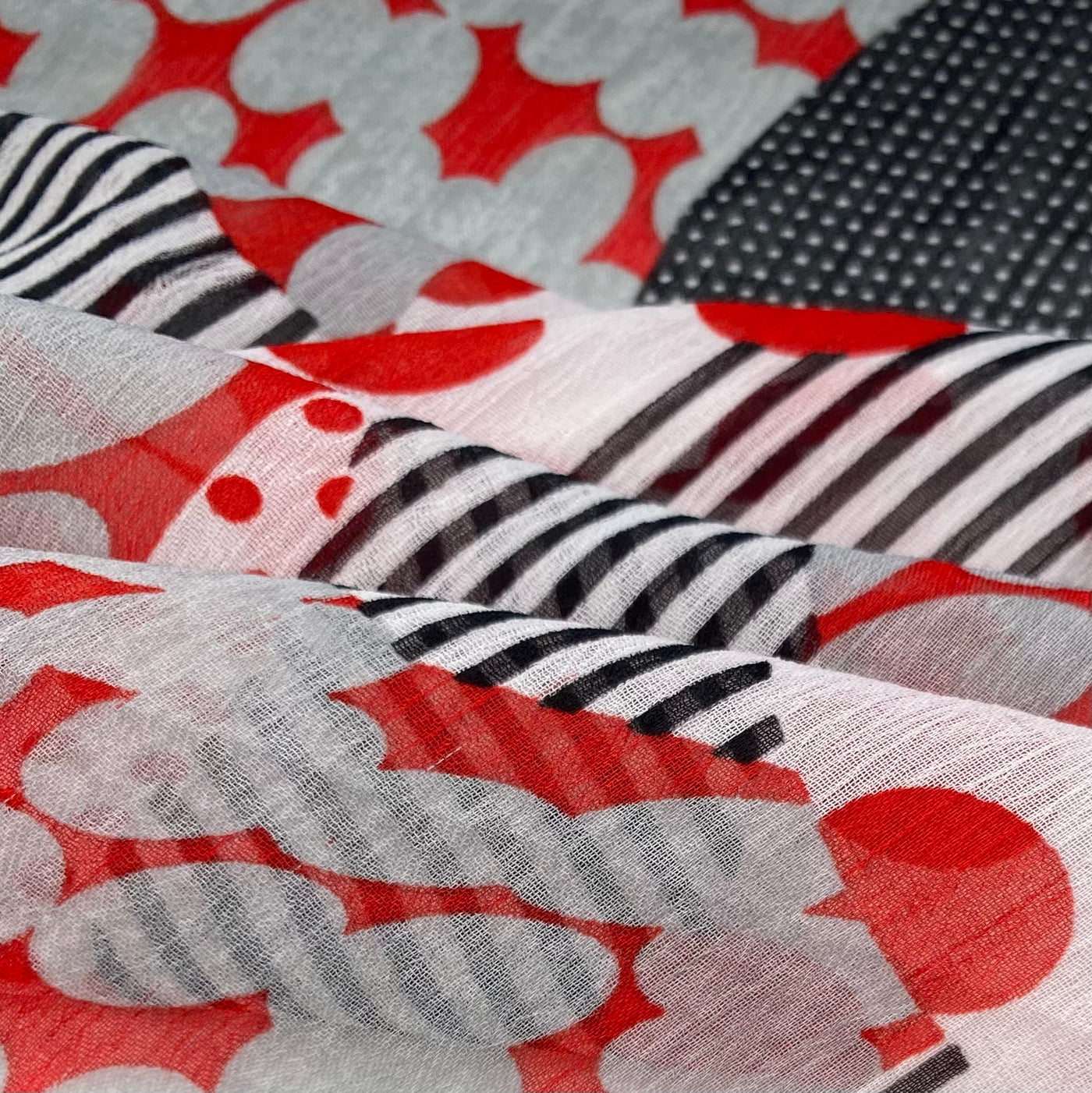 Polka Dot Crinkled Polyester Chiffon - 58” - White/Black/Red/Grey