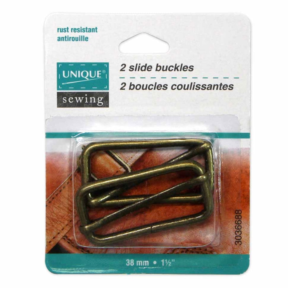 Metal Slide Buckle - 38mm (1 1/2″) - Antique Gold - 2 pcs