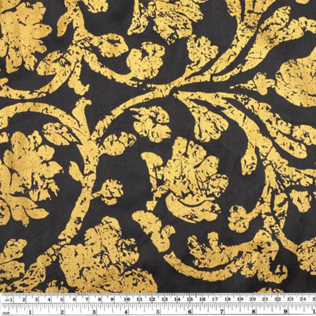 Damask Silk Shantung - Black/Gold