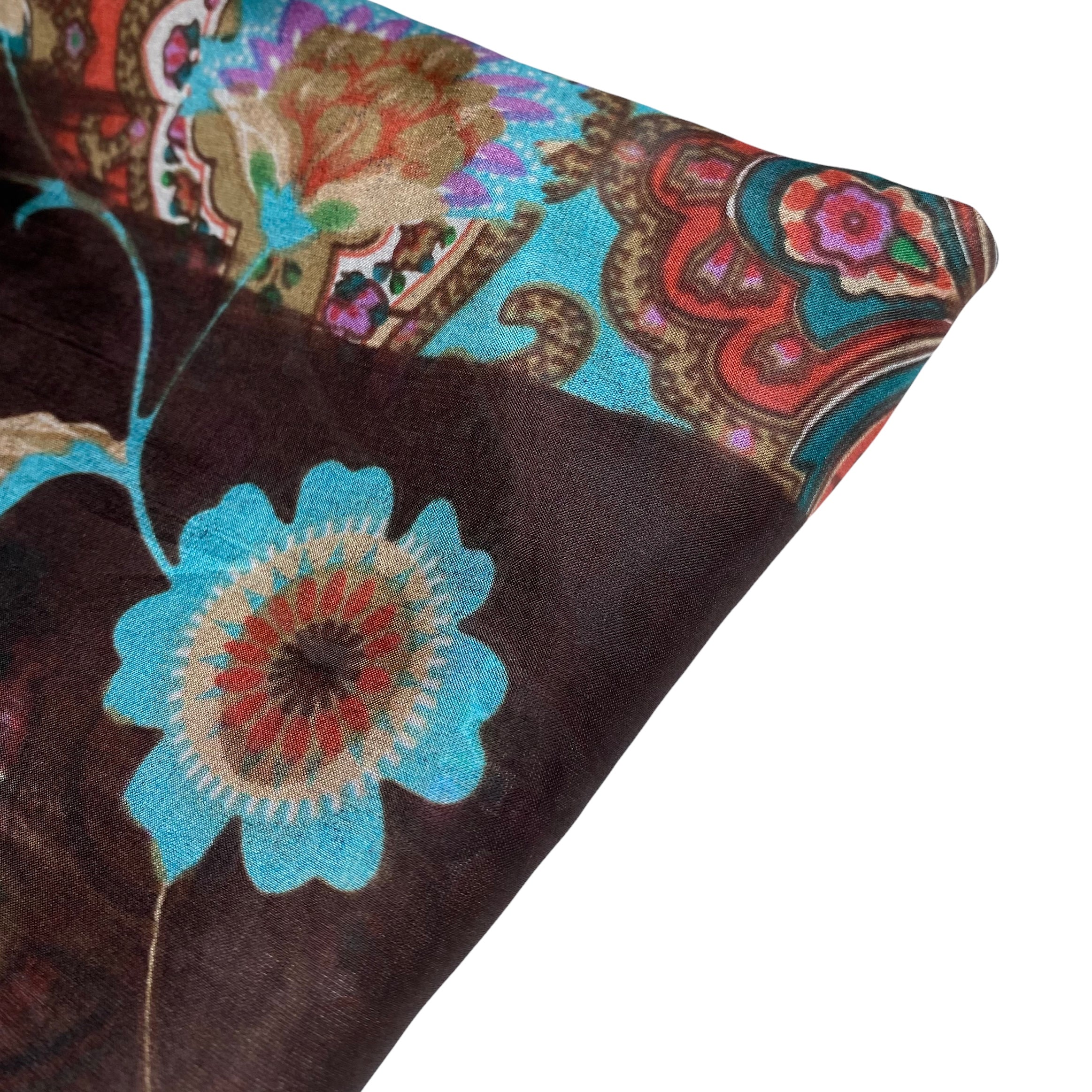 Printed China Silk - Paisley - Brown/Blue