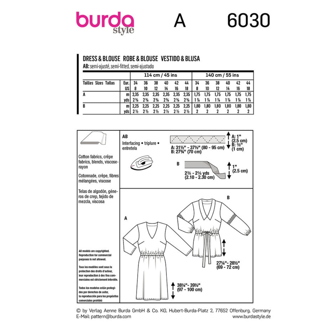 Dress/Blouse Sewing Pattern - Burda Style 6030