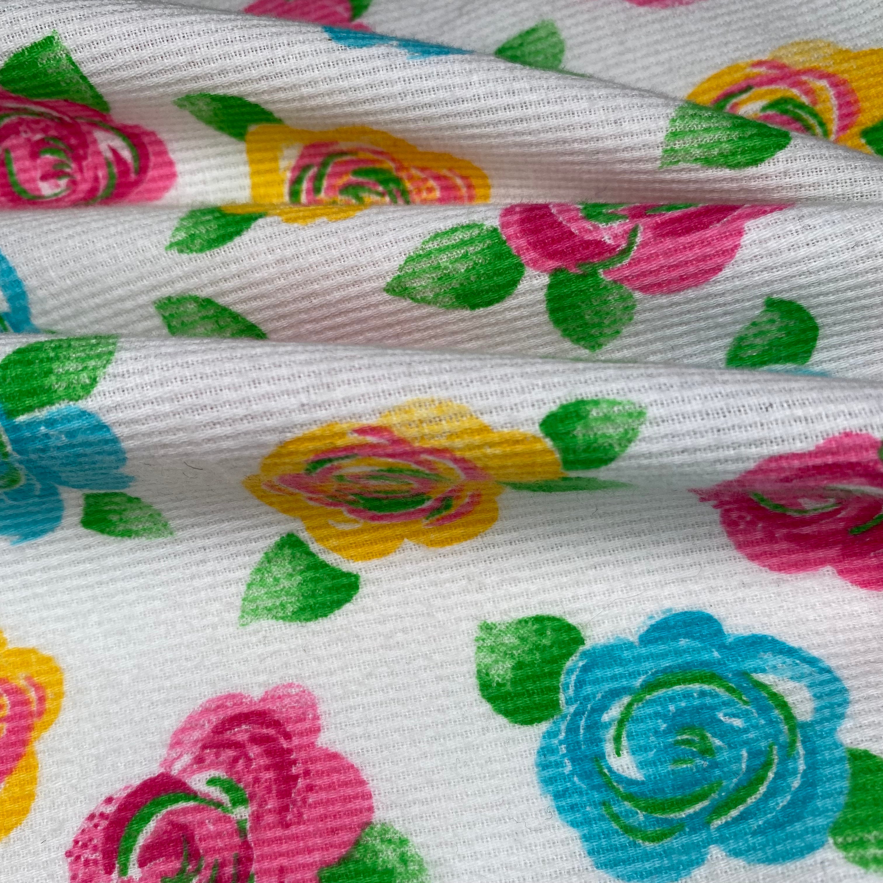 Printed Ribbed Cotton - Floral - White