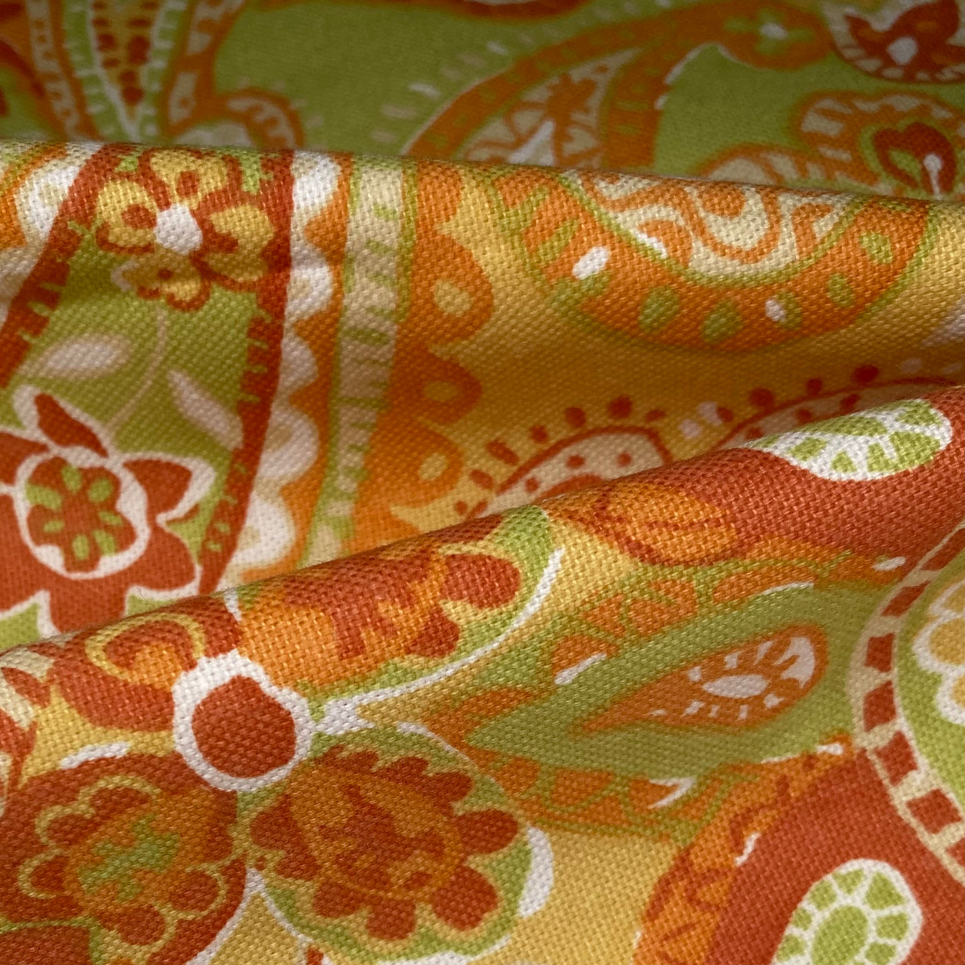 Printed Cotton Canvas - Paisley - Orange/Green